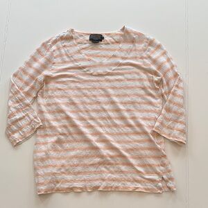 Pendleton Women’s Medium Orange and White Striped 3/4 Sleeve Linen Top